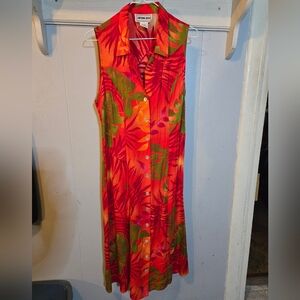 California Krush Womens Tropical Dress Sleeveless Button Down Collared Long XL